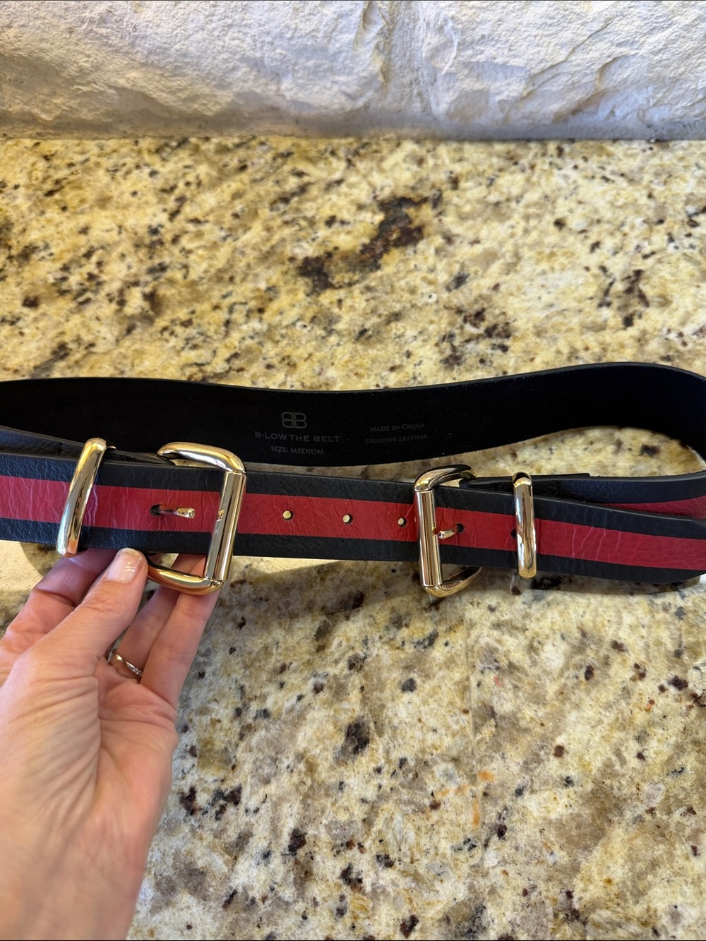 B-Low The Belt Black and Red Double Buckle Leather Belt